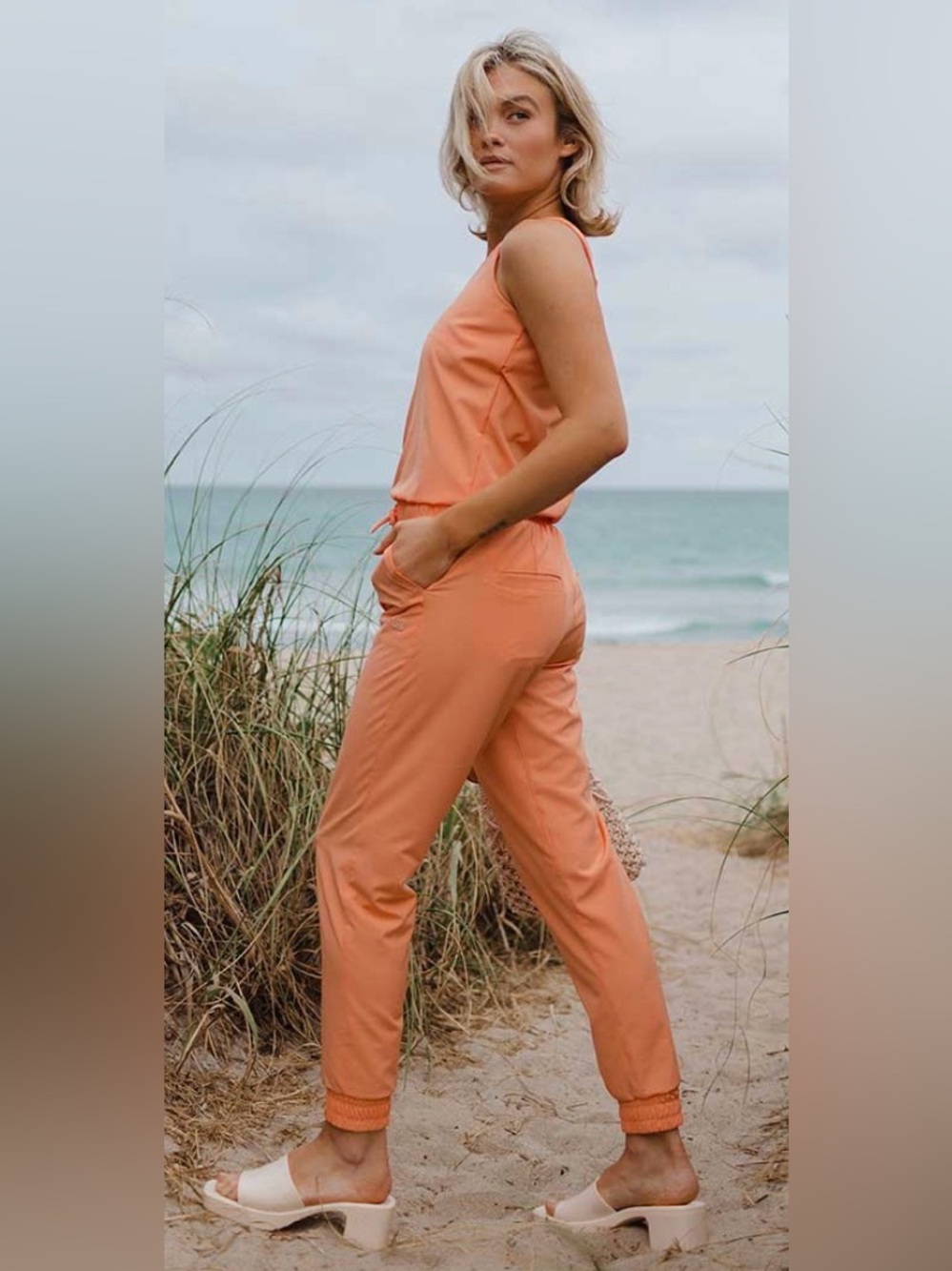 Albion Fit Women’s Tank Jumpsuit Jumper Romper Small S One Piece NWOT Orange